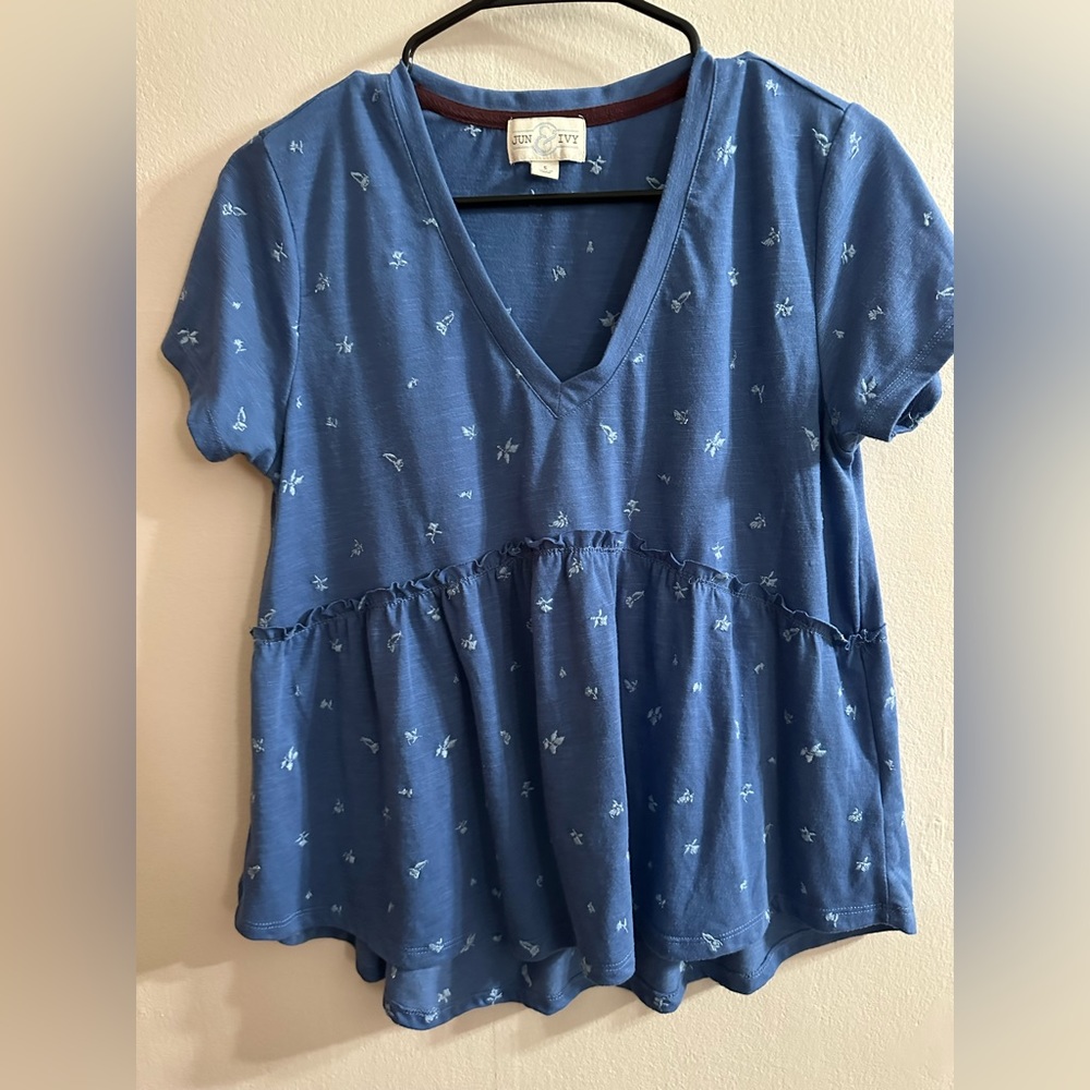 Blue Flower Peplum Blouse